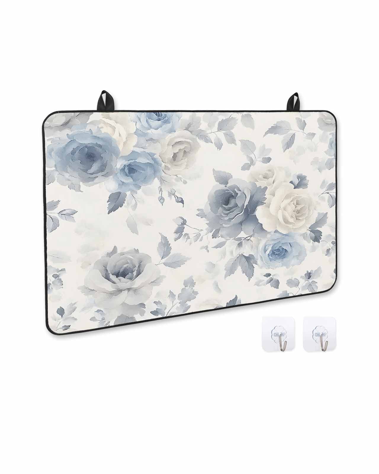 nqOlkjepod Large Induction Cooktop Protector Mat 24"x21", Blue White Floral Stove Top Covers for Electric Stove, Botanical Garden Flowers Leaves Stove Burner Cover Mats, Glass Top Stove Cover