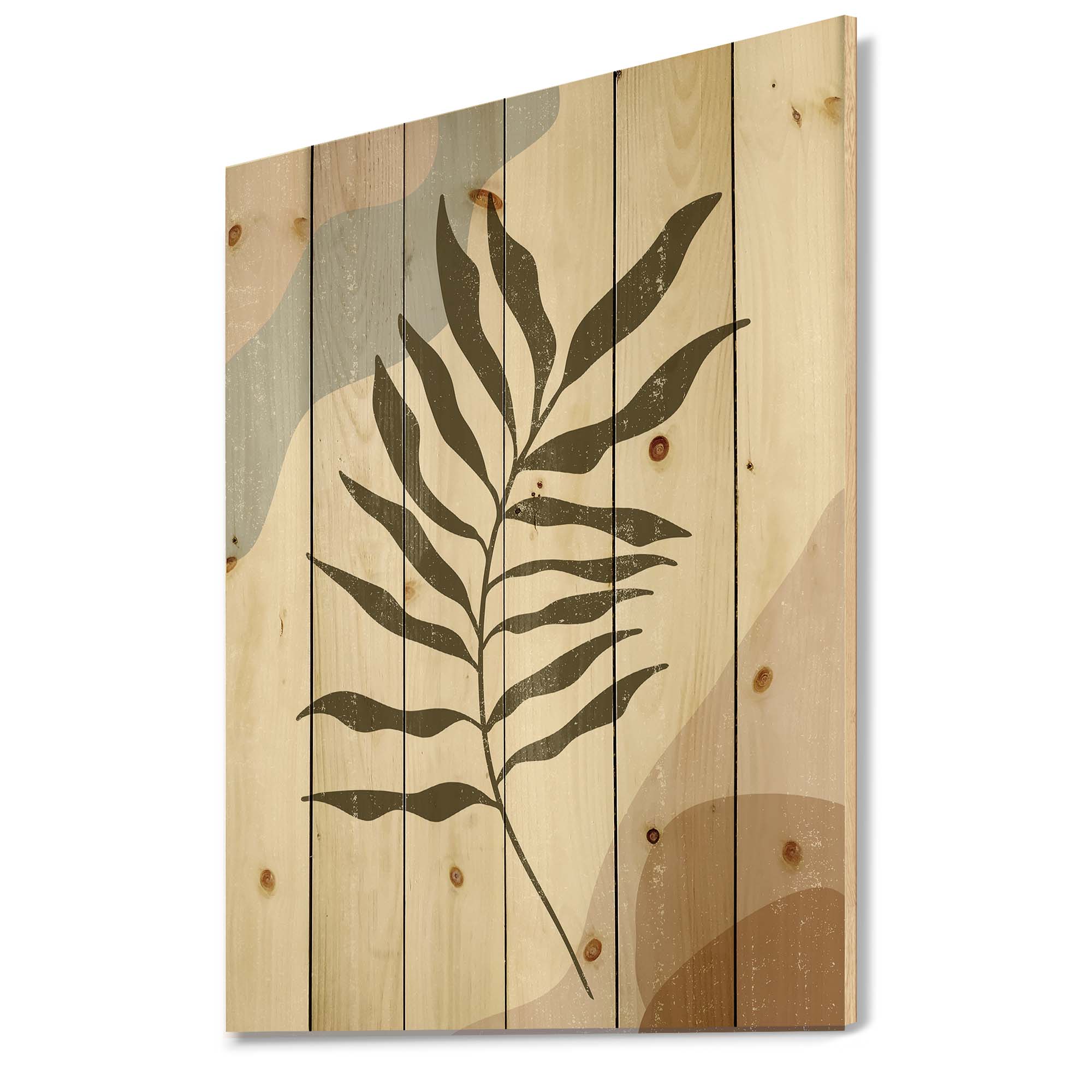 Designart 'Abstract Botanical Minimalist Leaf In Earth Tones I' Modern Print on Natural Pine Wood