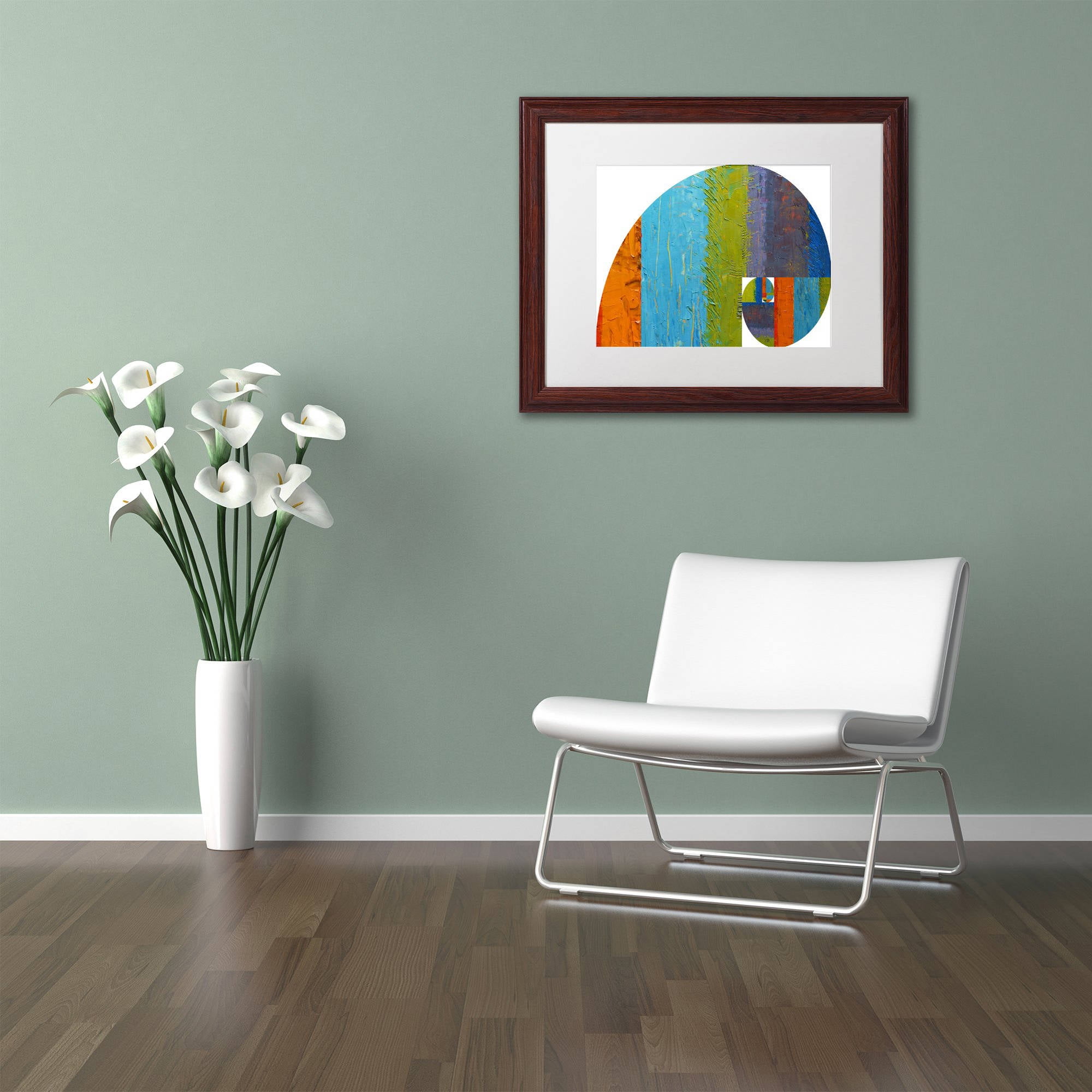 Trademark Fine Art "Fibonacci Spiral" Canvas Art by Michelle Calkins, White Matte, Wood Frame
