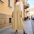 thumbnail image 2 of vigerkar Overall Dress for Women Summer Long Jumper Dress Adjustable Strap A Line Pinafore Maxi Dresses with Pockets (Yellow, XL), 2 of 5