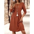 thumbnail image 5 of Women's Casual Sweater Dress Crew Neck Knit Long Sleeve Dress A-Line Knee Length Fall Winter Dress Orange M, 5 of 10
