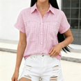 thumbnail image 3 of Iyufng Checkered Blouses for Women Short Sleeve Collared Button-Down Blouses Summer Casual Tops, 3 of 5