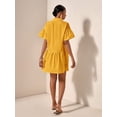 thumbnail image 2 of Yellow Solid Front Button Ruffle Hem Short Sleeve Shirt Dress For Women, 2 of 8