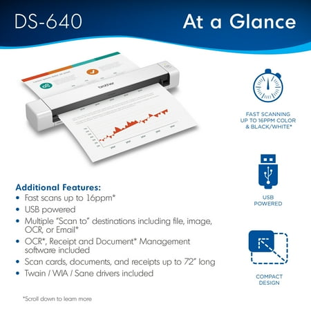 Brother - DS-640 Compact Mobile Document Scanner - White