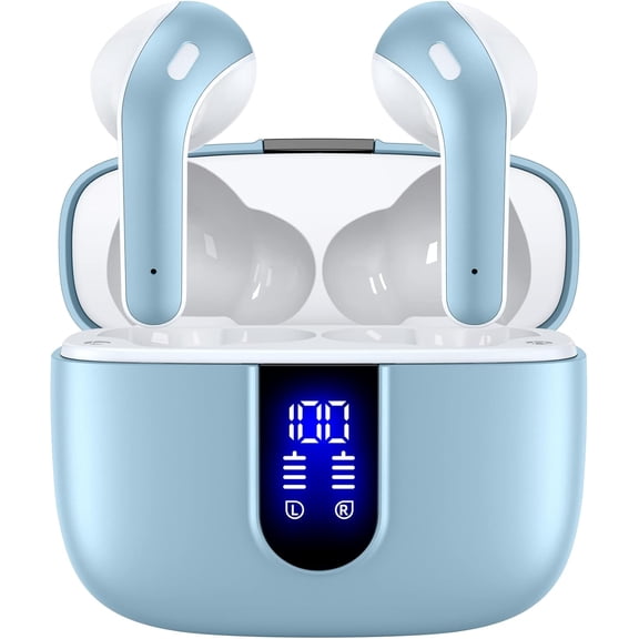 TAGRY Bluetooth Headphones True Wireless Earbuds 60H Playback LED Power Display Earphones with Wireless Charging Case IPX5 Waterproof in-Ear Ear buds with Mic for TV Smart Phone Laptop Computer Sport