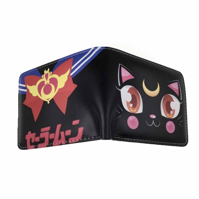Cartera de piel sintética delgada y plegable con personajes de anime de Sailor Moon