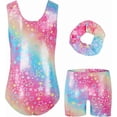thumbnail image 3 of Girls Gymnastics Leotards Sleeveless U Shape Neck, Sparkly Dance Unitards with Shorts and Hair Toddler Leotard for 3-12 Years, 3 of 12