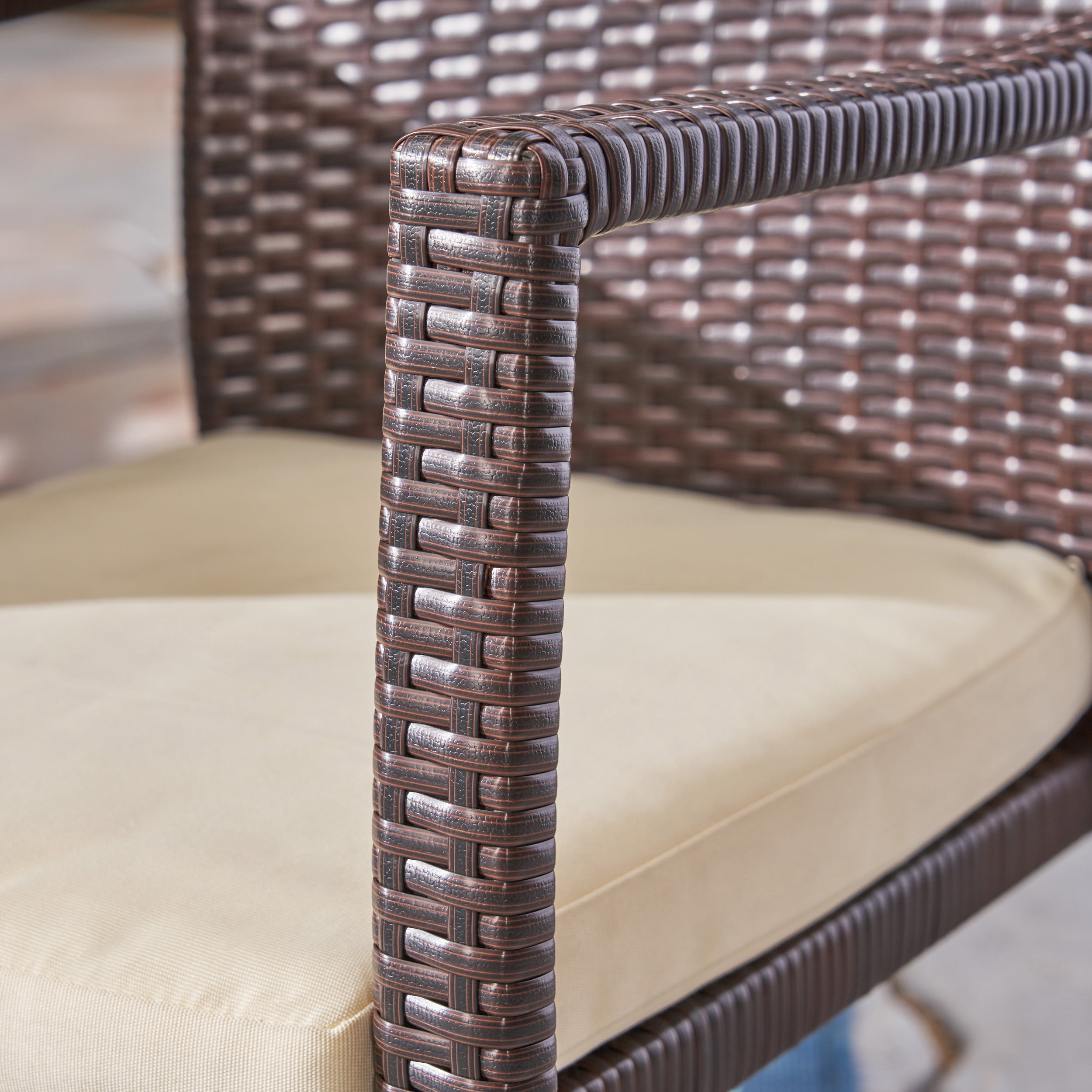 Noble House 9 Piece Acacia Wood PE Rattan Iron Dining Furniture Sets Sandblast Stained/Brown/Creme