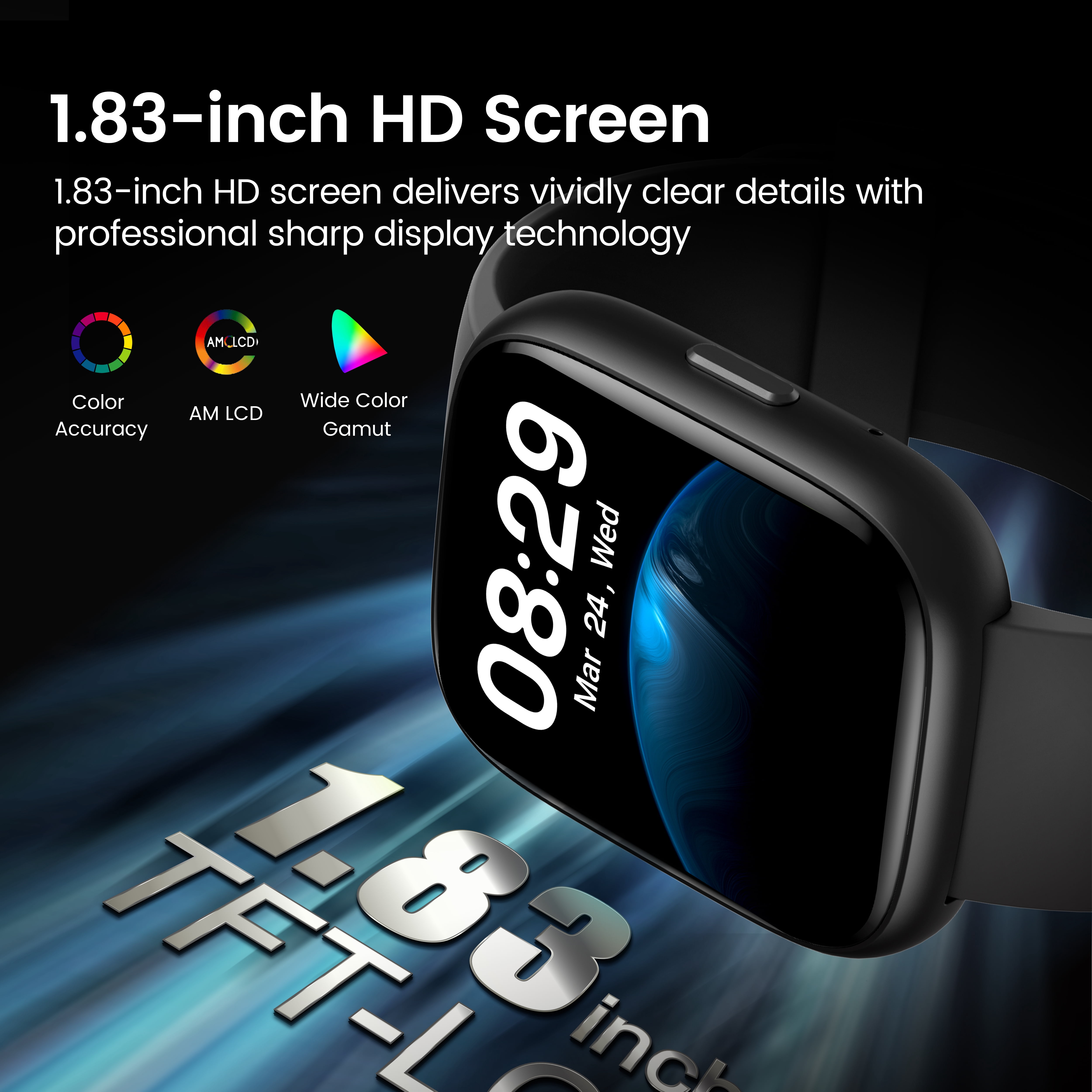 Smart Watch Fits for Android and IPhone, Smartwatch for Women Men with Alexa Built-in, 1.83" HD Touchscreen Fitness Tracker 120 Plus Sports Mode, Smart Watch with Bluetooth Call, IP68, for Gift Black