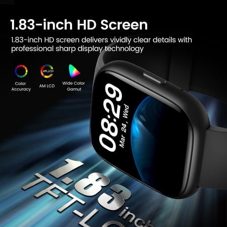 Smart Watch Fits for Android and IPhone, Smartwatch for Women Men with Alexa Built-in, 1.83" HD Touchscreen Fitness Tracker 120 Plus Sports Mode, Smart Watch with Bluetooth Call, IP68, for Gift Black