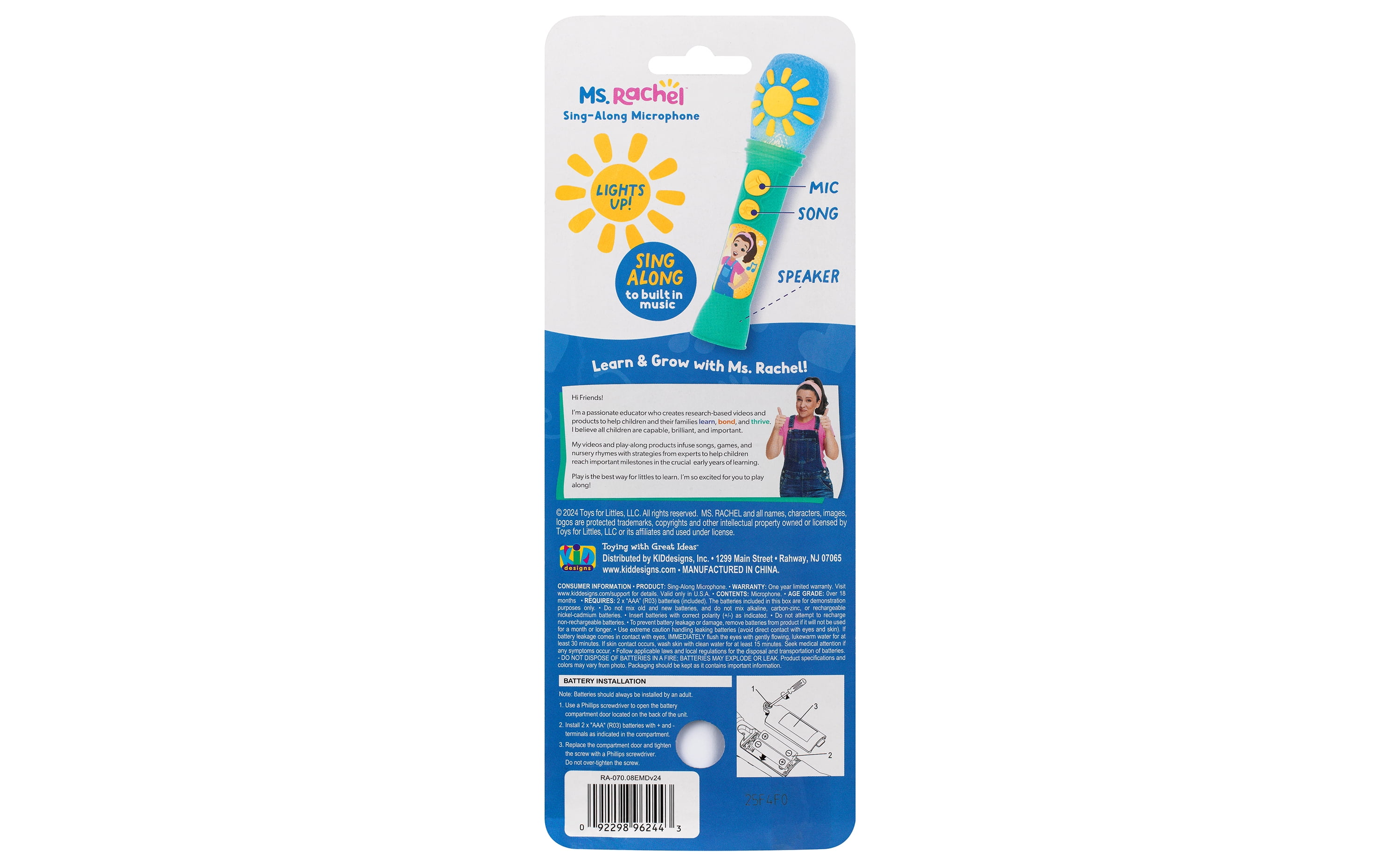Ms. Rachel Sing Along Microphone, Includes Built-in Music and Lights, Children Ages 18+ Months