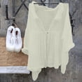 thumbnail image 2 of Womens Spring Summer Shirts Casual Solid Color Cotton Linen Lapel Single 3/4 Sleeve Shirts for Women, 2 of 3
