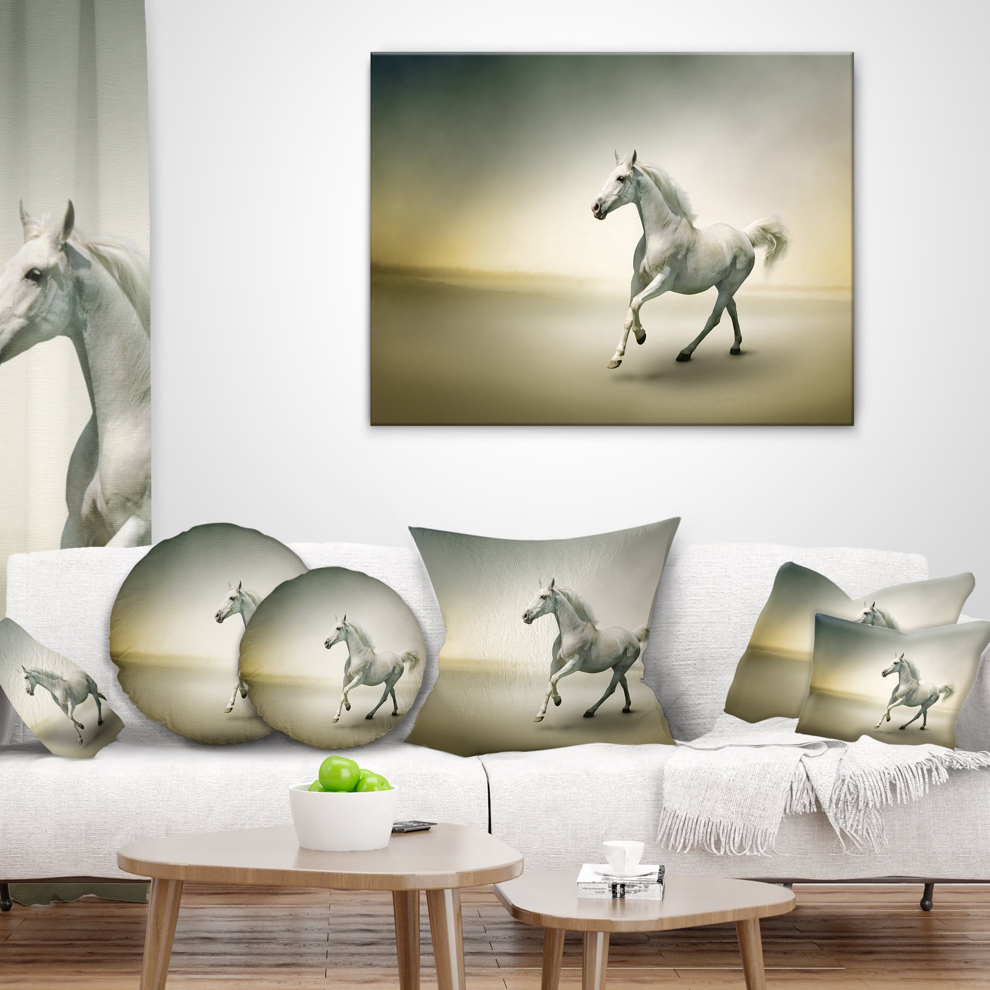 Designart White Horse in Motion - Animal Throw Pillow - 12x20