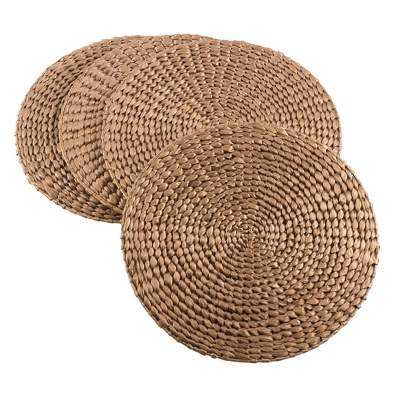 Saro Lifestyle Water Hyacinth Placemats With Woven Design (Set of 4) Gold 15"x15" Round
