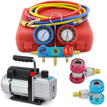 Arksen Vacuum Pump 4CFM, 1/3HP + Manifold Gauge Charging/Hose for