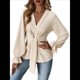 thumbnail image 2 of Blusas para Mujer con Cuello en V, Mangas Acampanadas, Nudo Frontal, Dobladillo con Volantes Albaricoque XL, 2 of 9