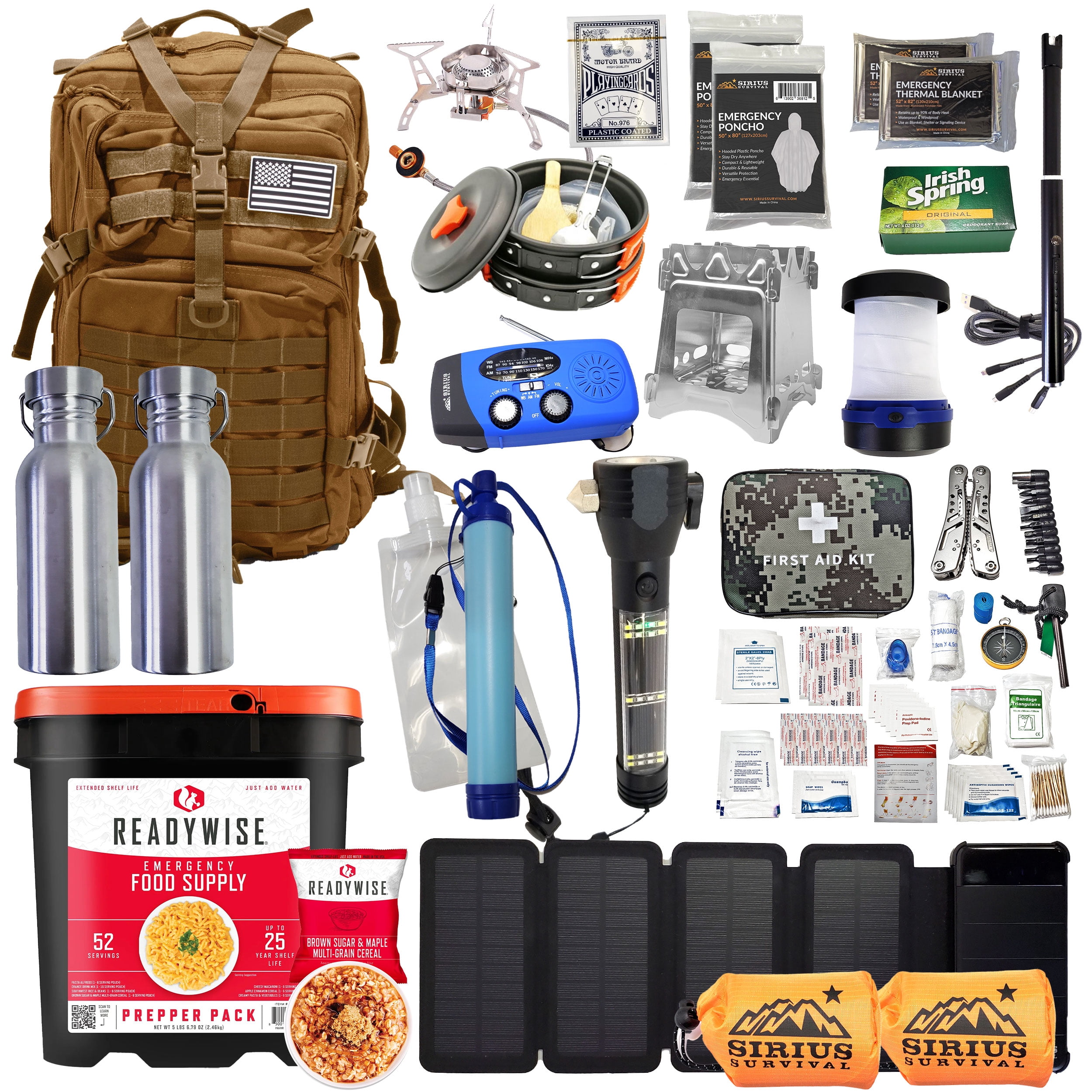 Family Comfort 72 Emergency Survival Kit/Backpack – 72 Hour for 4 People – Disaster Preparedness – Delicious ReadyWise Food, Gear, Lighting, First Aid, Tools & More - Tan