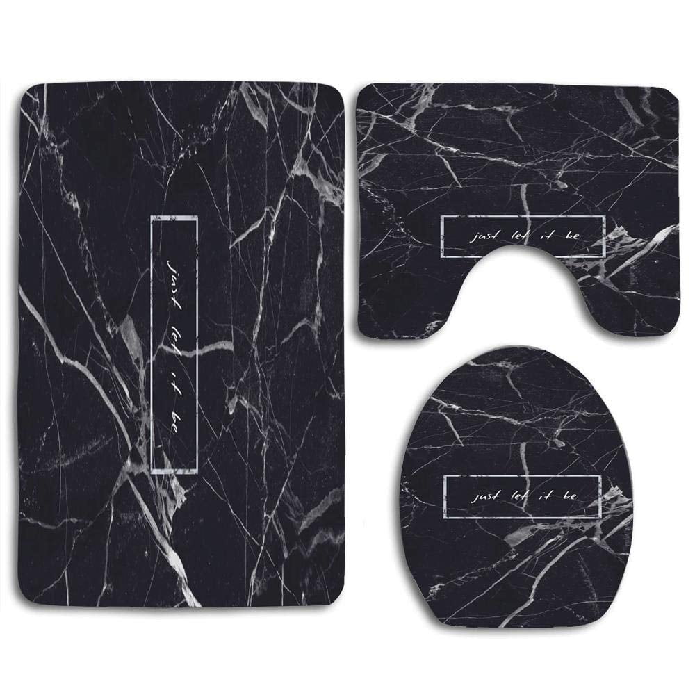 CHAPLLE Black and Gray Marble 3 Piece Bathroom Rugs Set Bath Rug