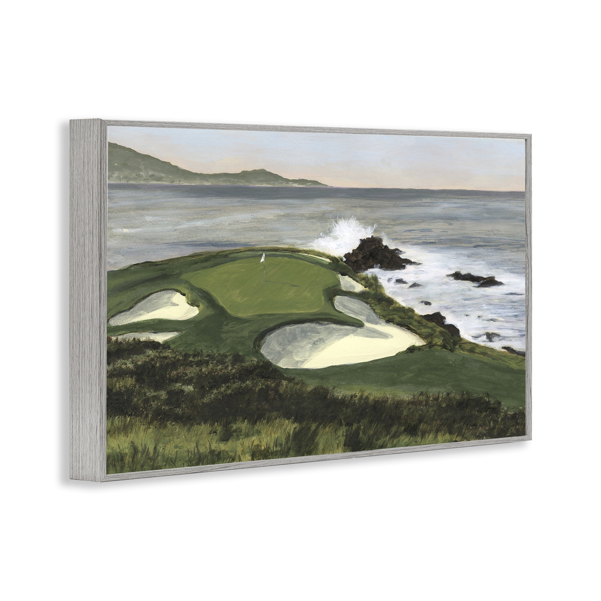 Stupell Industries Coastal Golf Course Landscape Painting Gray Framed Art Print Wall Art, 18 x 12