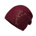 thumbnail image 2 of dianhelloya Warm hat LadyHat Sequins Rhinestone Decoration Shiny Solid Color Brimless Autumn Winter Coldproof Knitting Beanie Hat Streetwear Wine Red, 2 of 8