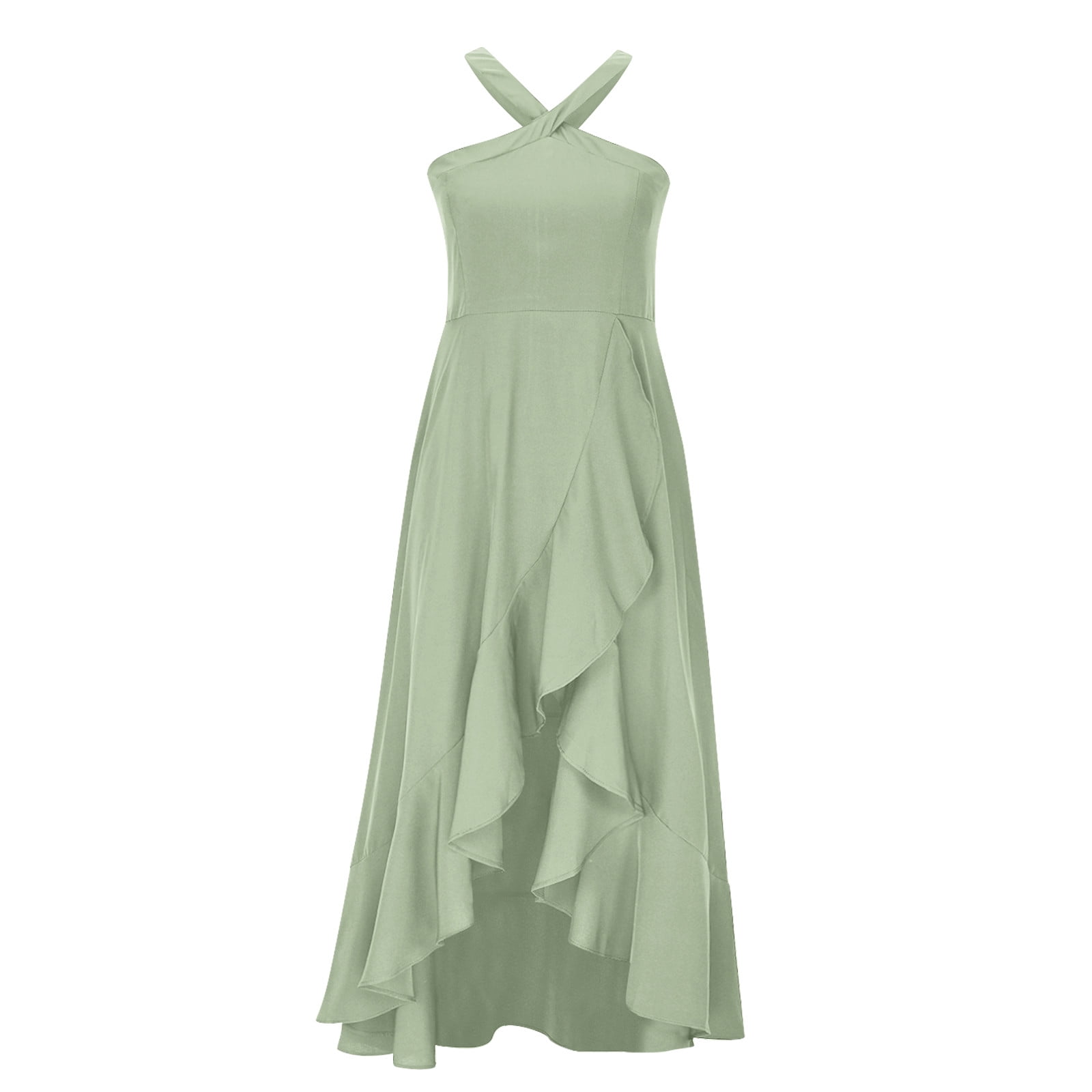 Oplxuo Halter Cocktail Women Dresses Prom Formal Wedding Bridesmaid Dress Ruffled Maxi Hi-Lo Evening Party 2025 Dress