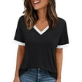 thumbnail image 2 of Womens T Shirts Summer Tops 2025 Color Block Short Sleeve V-Neck Casual Stylish Basic Tees Tshirts Shirts for Women, 2 of 6