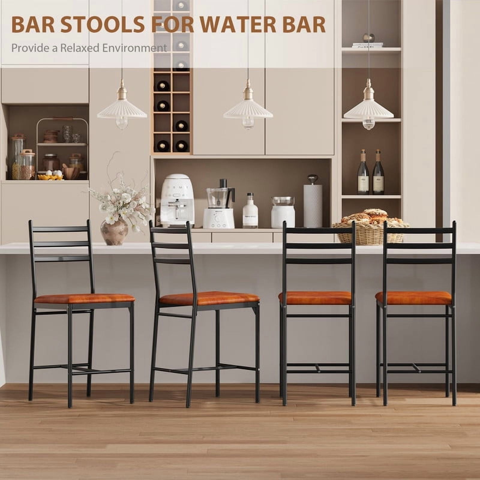 TROPOW Bar Stools Set of 2, Metal Counter Height Bar Chairs with Back and Thick Cushion, Upholstered Dining Chairs with Padded Seat, Barstools for Kitchen Island, Bar, Dining Room
