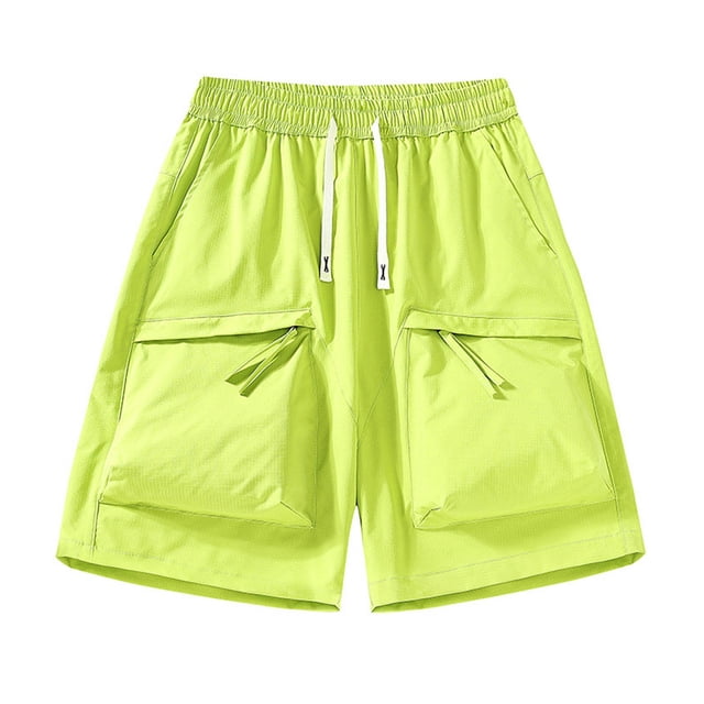 WRKEKC Men's Athletic Shorts Solid Color Casual Loose Zipper Pocket Drawstring Quick Dry Elastic Waist Shorts 5-Inch Inseam for Sports