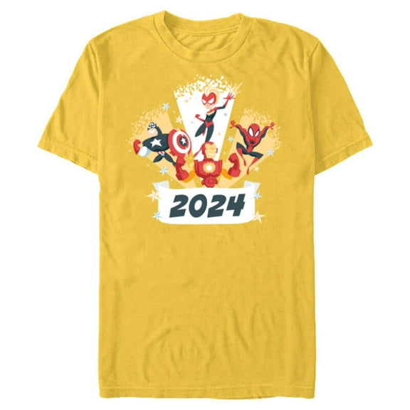 Marvel Avengers & Spider-Man New Year 2024 Super Hero Style - Short Sleeve Blended T-Shirt for Adults - Customized-Yellow