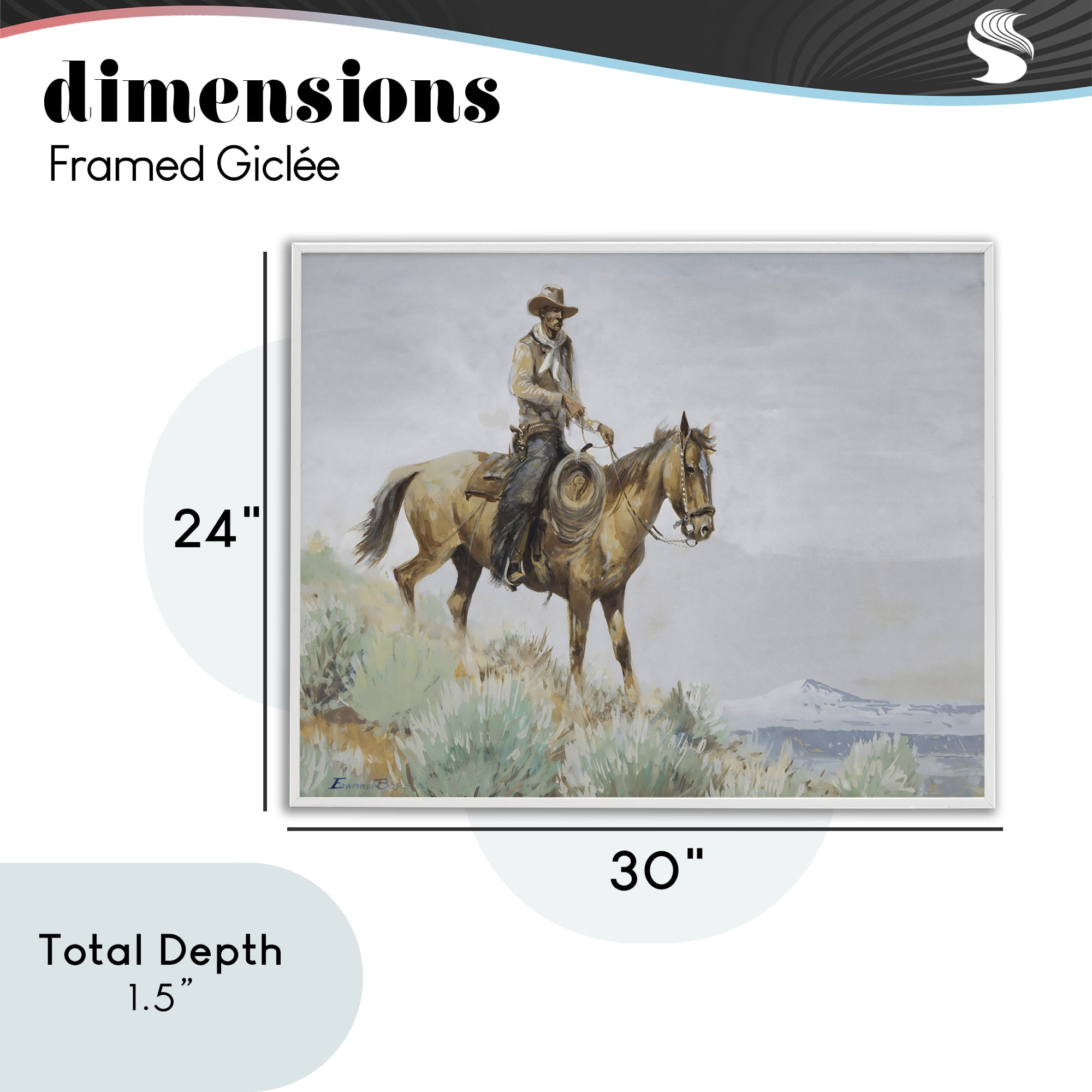 Stupell Industries Mounted Cowboy on Sagebrush Ridge White Framed Giclee Art, design by Arlington Prints