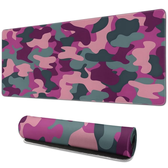 Pink Camouflage pad Mousewaterproofwashable for Office Home Work GamingmousepadRubber Base Mousepad with Stitched Edges 31.5x11.8inches