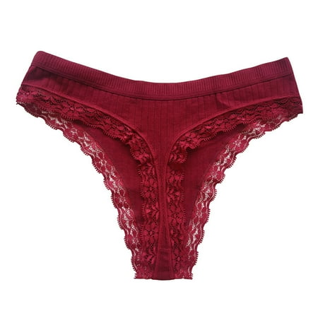 Scyoekwg Womens Underwear Cotton Lace Thong Underwear Comfort Low Waisted Underwear Ladies Underpants Hipster Panties Solid Color Stretchy Briefs(Red XL)