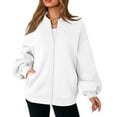 thumbnail image 5 of Zip Up Sweatshirt Women No Hood Long Sleeve Jacket Collar With Pockets Casual Loose Streetwear Athletic Sweatshirts White S, 5 of 7