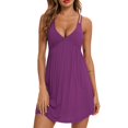 thumbnail image 3 of Blmnix Sexy Nightgown Womens Sleep Shirts Chemises Cotton Nightgowns Nightgowns Short Purple Deep V-Neck Sleeveless Womens Nightgowns,XXL, 3 of 4