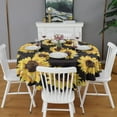 thumbnail image 2 of Round Waterproof Tablecloth Sunflower Pattern Black Background Reusable Indoor/Outdoor Durable Table Cover for Kitchen and Dining Room 60 Inch X 60 Inch, 2 of 6