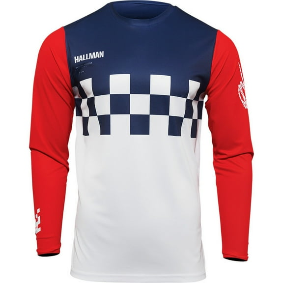 Thor Hallman Differ Checkers Mens MX Offroad Jersey White/Red 3XL