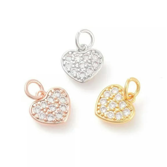 U8MO 20pcs Brass Micro Pave Cubic Zirconia Charms Mini Heart Pendants Craft 10x10mm-Mixed Color