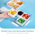 thumbnail image 3 of 2 Pack Veggie Trays, Divided Serving Trays with Lids & 4 Removable Compartments, Stackable Square Containers for Snack, Fruit Vegetable Salad Keepers, Refrigerator Organizer Bins, 3 of 6