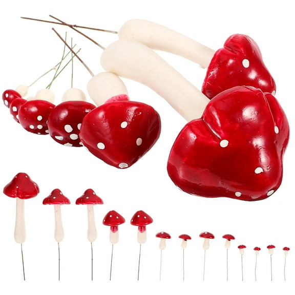 HONMEET Garden Mushrooms Ornaments Red Foam 33Pcs 8.7X2.8X2.8In Home Decoration