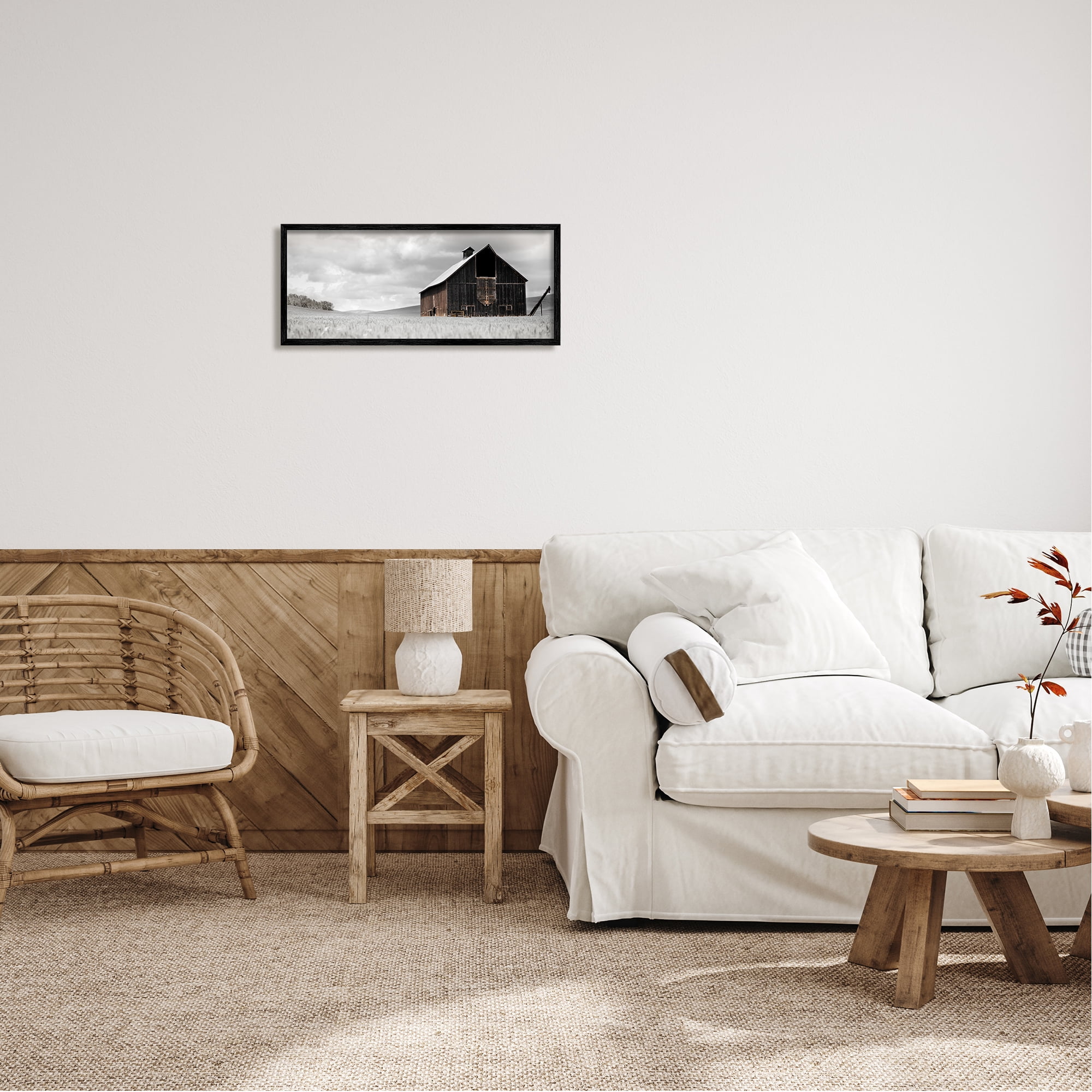 Stupell Industries Rustic Barn Scene Landscape Photography Black Framed Art Print Wall Art, 24 x 10