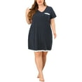thumbnail image 2 of Agnes Orinda Women's Plus Size Nightgowns Polka Dots V Neck Short Sleeve Midi Sleepshirt 1X Dark Blue, 2 of 7