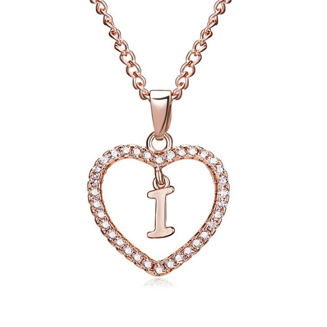 Qarigey Collar con colgante de corazón de cristal de oro rosa de 26 letras, cadena para clavícula, regalo para pareja Ropa, zapatos y accesorios Miscelánea yo