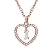 sailomarn 26 Letters I Heart Shape Pendant Necklace Rhinestone Rose Golden Clavicular Chain Jewelry Couple Gift