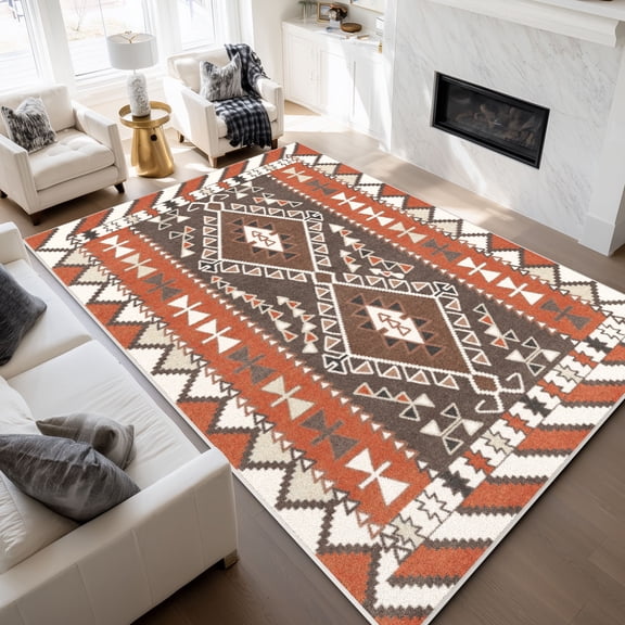 Washable Area Rugs for Living Room, Curtilage 8'x10' Washable Indoor Rugs, Moroccan Style Non-Slip & Stain Resistant Soft Low Pile Carpet for Bedroom