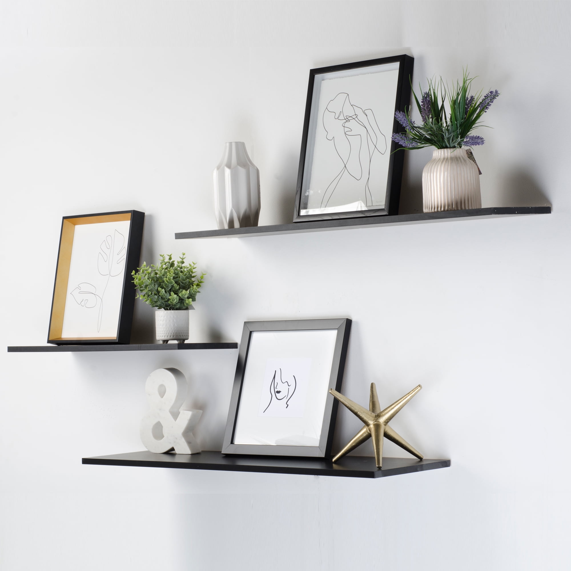 Delta Floating Shelves 2 Pack- Black - 36 in x 10 in x .5 in - Reforested Natural Wood Shelves