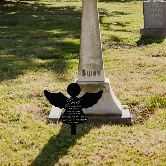 BESTYASH Black Acrylic Angel Memorial Stake for Outdoor Cemetery Grave Decoration and Garden Tribute