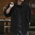 thumbnail image 5 of Men's Retro Work Shirt Jacket, Long Sleeve Button Down Casual Outerwear, Loose Fit Shacket with Pockets, Relaxed Fit Trucker Style Jacket for Men Black L/一点, 5 of 7