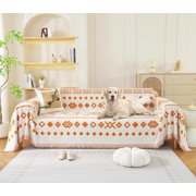 Tritard Boho Couch Cover Reversible Bohemian Sectional Couch Covers Beige Cream Sofa Loveseat Covers Chenille Cushion Covers with Tassel Washable Couch Protector for Dogs Pet Futon Cover (71"-134")