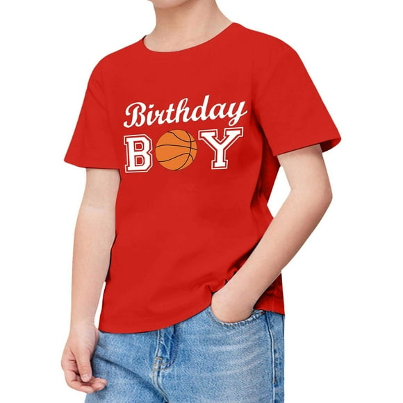 PMVFHDE Boys Tshirt Shirts For Teen Kids Boy Child Short Sleeve Happy Brithday Prints T Shirt Trendy Boy Fans Present Tops Red,10-11 Years