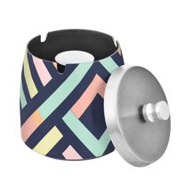 Yayeee Ashtray with Lid for Cigarette Smokeless Stainless Steel Home Ash Holder, Green Stripes